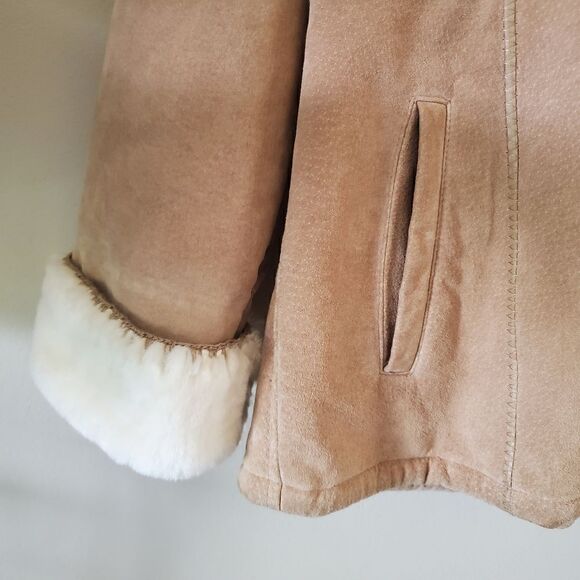 Wilsons Leather Women's Hooded Suede Jacket Brown Tan Size Large Penny Lane Y2K - Picture 8 of 9